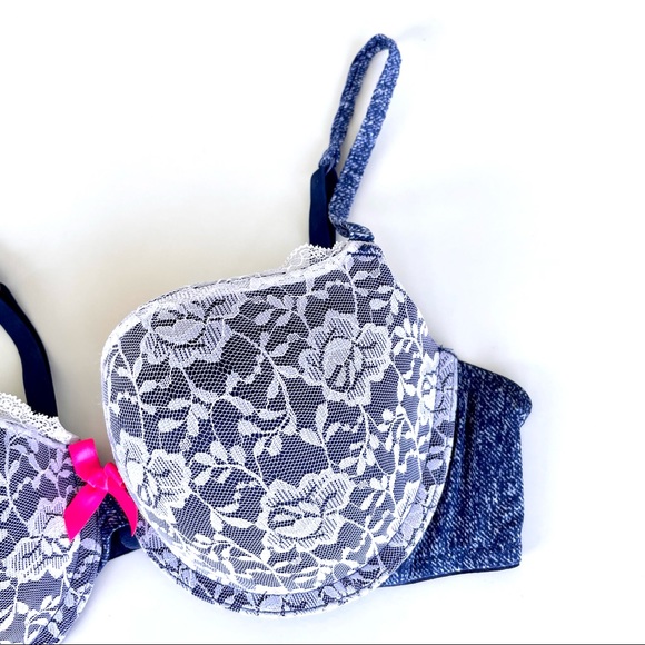 La SENZA Slightly Padded Denim & Lace Push-up Bra - Picture 3 of 14